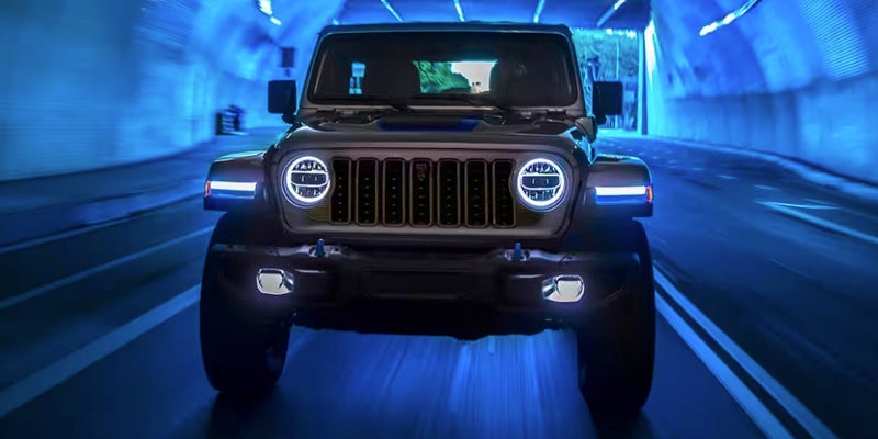 Jeep Wrangler front view at night