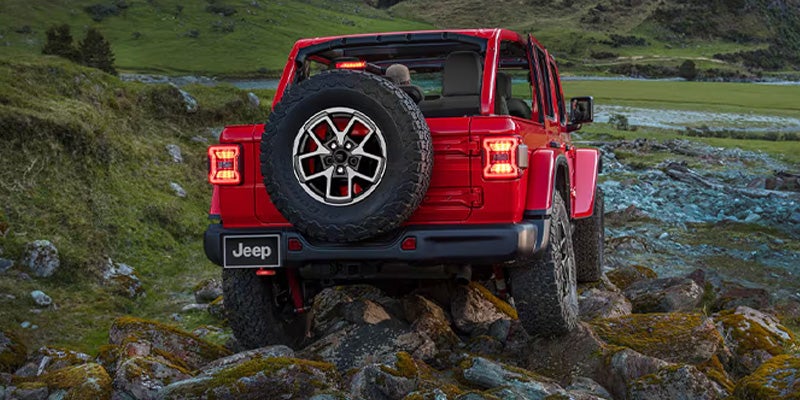 Jeep Wrangler rear view on trail