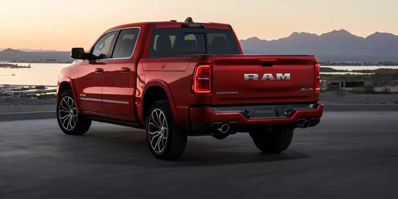 Red Ram pickup truck rear view