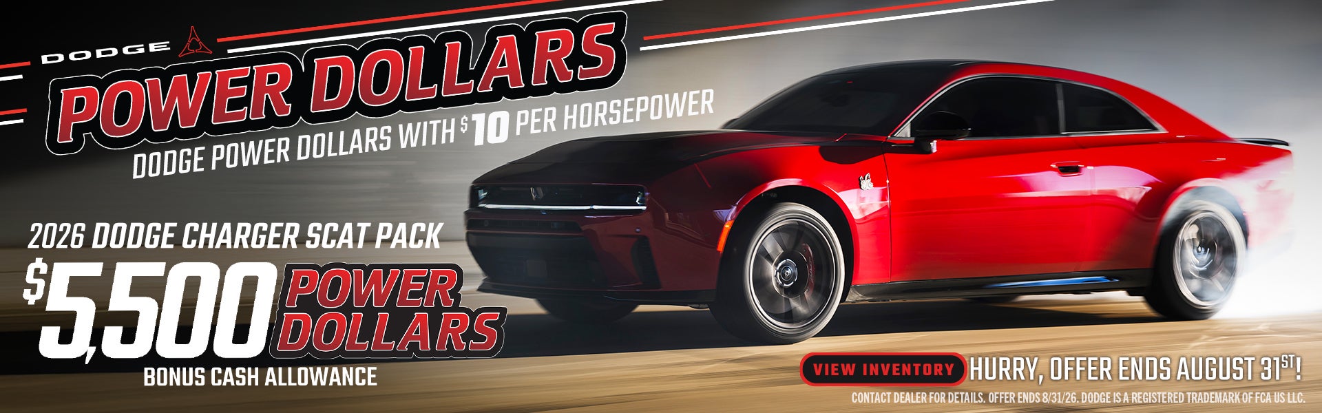 2026 Dodge Charger Scat Pack $5,500 Power Dollars Bonus Cash