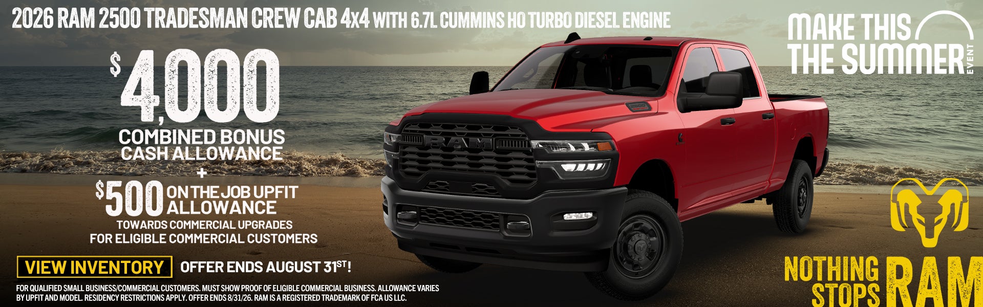 Ram 2500 Tradesmen $4,000 combined bonus cash allowance